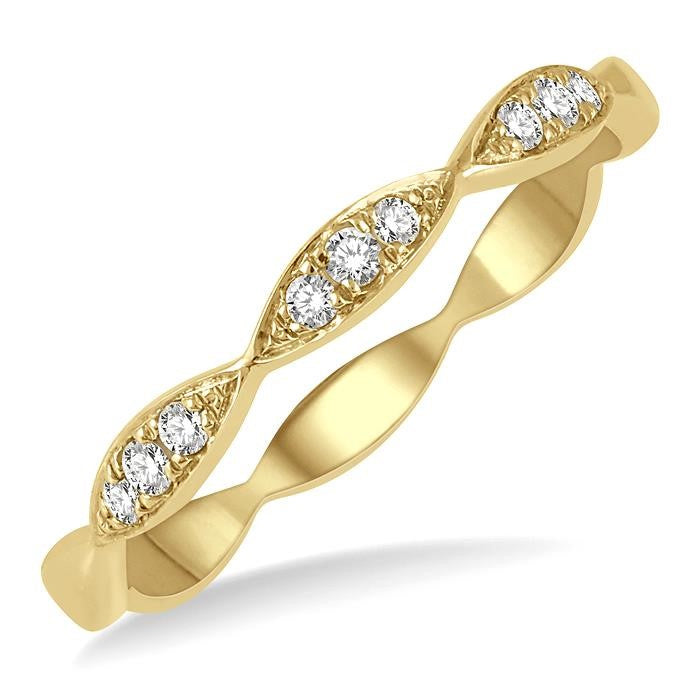 1/10 Ctw Marquise Lattice Round Cut Diamond Stackable Band in 14K Yellow Gold