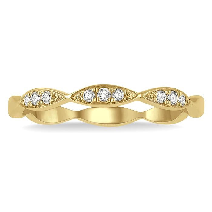 1/10 Ctw Marquise Lattice Round Cut Diamond Stackable Band in 14K Yellow Gold
