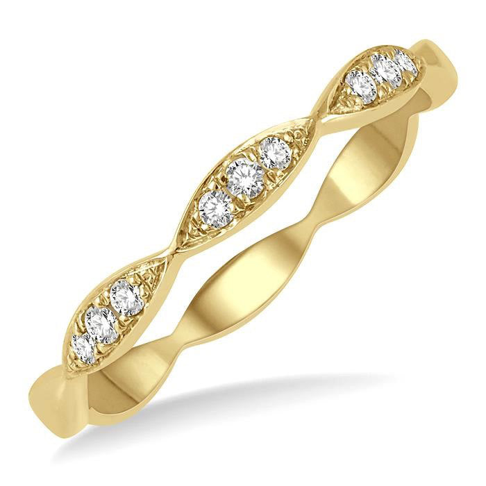 1/10 Ctw Marquise Lattice Round Cut Diamond Stackable Band in 14K Yellow Gold