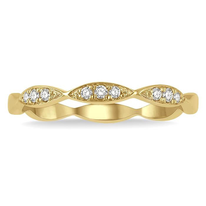 1/10 Ctw Marquise Lattice Round Cut Diamond Stackable Band in 14K Yellow Gold