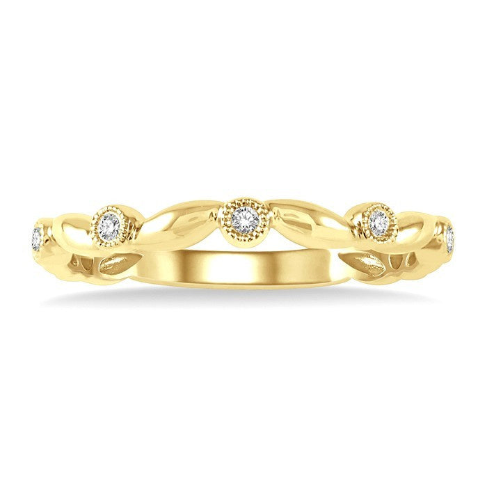 1/20 Ctw Curvy Leaf and Circular Mount Round Cut Diamond Stackable Fashion Band in 14K Yellow Gold