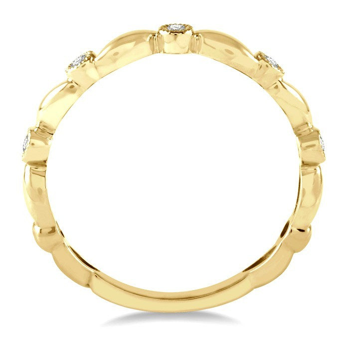 1/20 Ctw Curvy Leaf and Circular Mount Round Cut Diamond Stackable Fashion Band in 14K Yellow Gold