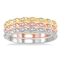 1/5 Ctw Twisted Top Three Tone Round Cut Diamond Stackable Band Set in 14K White, Yellow and Rose Gold