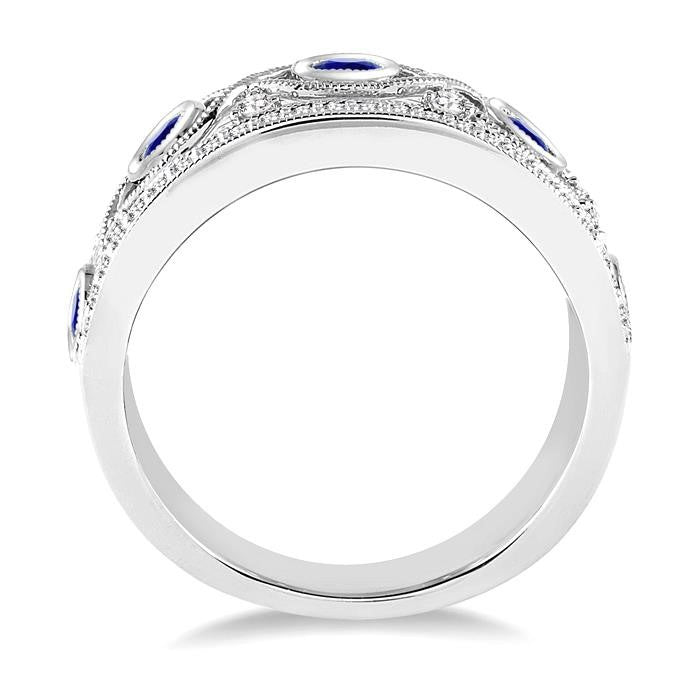 2.6 MM Round Cut Sapphire and 1/2 Ctw Round Cut Diamond Precious Band in 14K White Gold