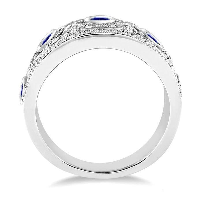 14K White Gold Sapphire & .50Ctw Round Cut Diamond Fashion Band