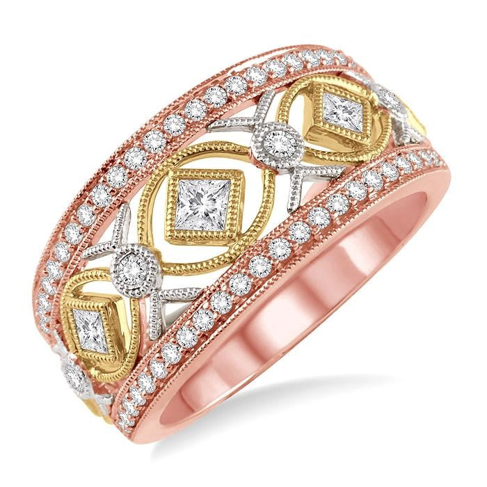 5/8 Ctw Diamond Fashion Ring in 14K Tri Color Gold
