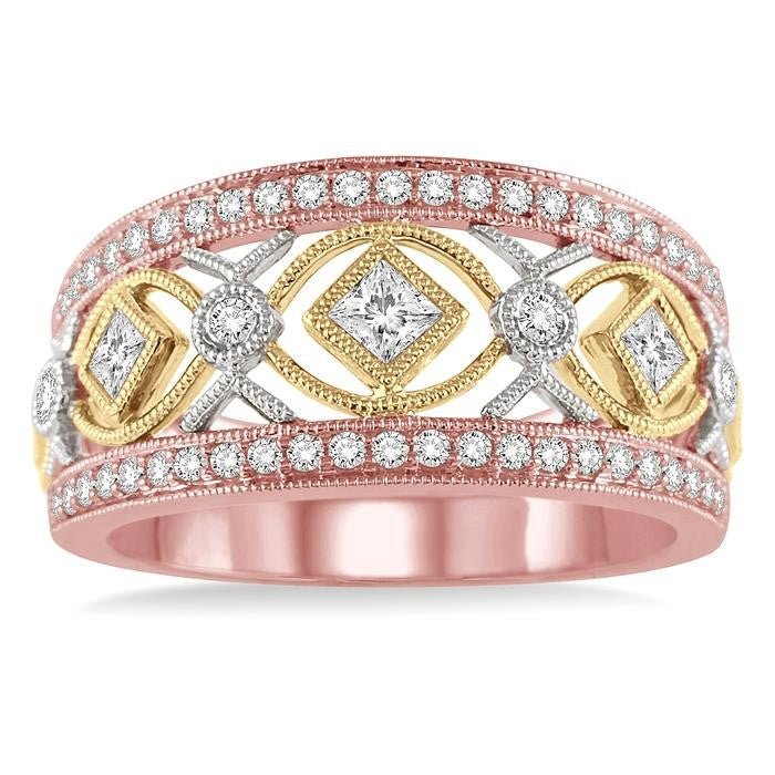5/8 Ctw Diamond Fashion Ring in 14K Tri Color Gold