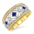 2.2&2.6 MM Princess Cut Sapphire and 1/3 Ctw Round Cut Diamond Precious Band in 14K Yellow and White Gold