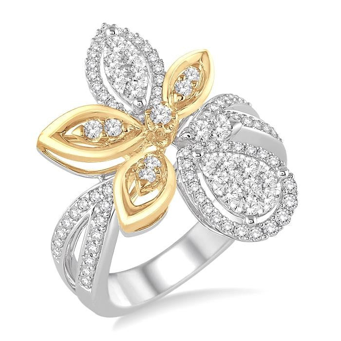 7/8 Ctw Round Cut Diamond Shine Bright Ring in 14K White and Yellow Gold