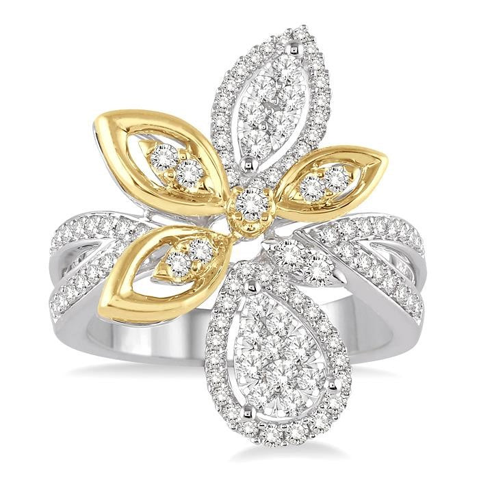 7/8 Ctw Round Cut Diamond Shine Bright Ring in 14K White and Yellow Gold