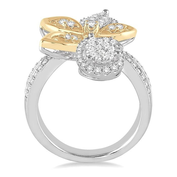 7/8 Ctw Round Cut Diamond Shine Bright Ring in 14K White and Yellow Gold