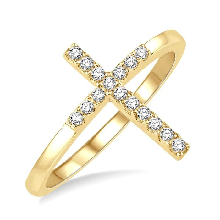 1/6 Ctw Cross Petite Round Cut Diamond Ring in 10K Yellow Gold