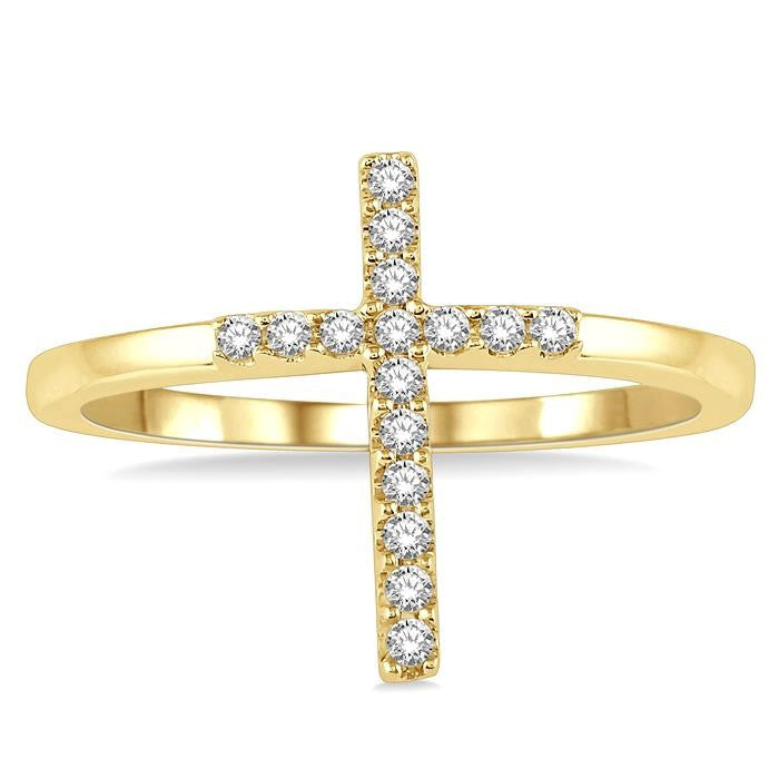 1/6 Ctw Cross Petite Round Cut Diamond Ring in 10K Yellow Gold