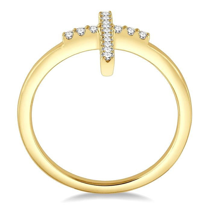 1/6 Ctw Cross Petite Round Cut Diamond Ring in 10K Yellow Gold