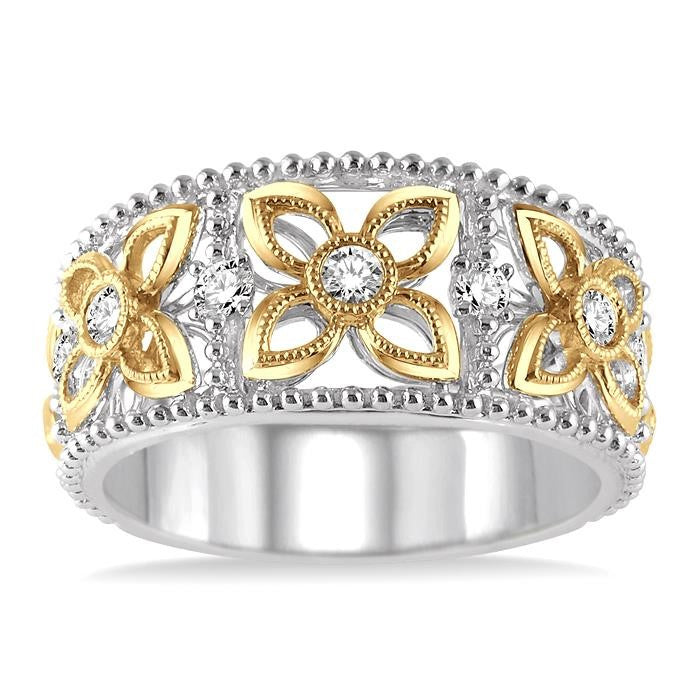 1/3 Ctw Round Cut Diamond Fashion Band in 14K White and Yellow Gold