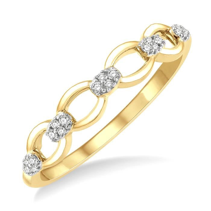 1/10 Ctw Round Cut Diamond Stackable Oval Shape Link Fashion Band in 14K Yellow Gold