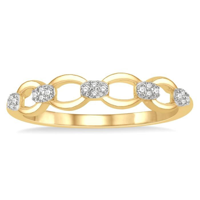 1/10 Ctw Round Cut Diamond Stackable Oval Shape Link Fashion Band in 14K Yellow Gold