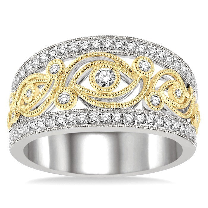 1/2 Ctw Round Cut Diamond Fashion Band in 14K White and Yellow Gold