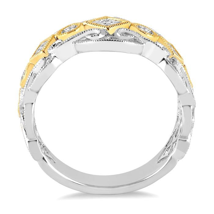 1/2 Ctw Round and Princess Cut Diamond Fashion Band in 14K White and Yellow Gold