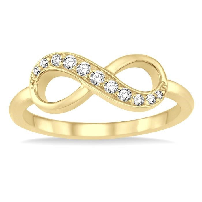 1/6 Ctw Round Cut Diamond Infinity Petite Ring in 14K Yellow Gold
