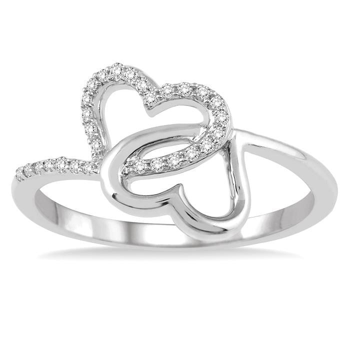 1/10 Ctw Round Cut Diamond Twins Heart Shape Ring in 14K White Gold