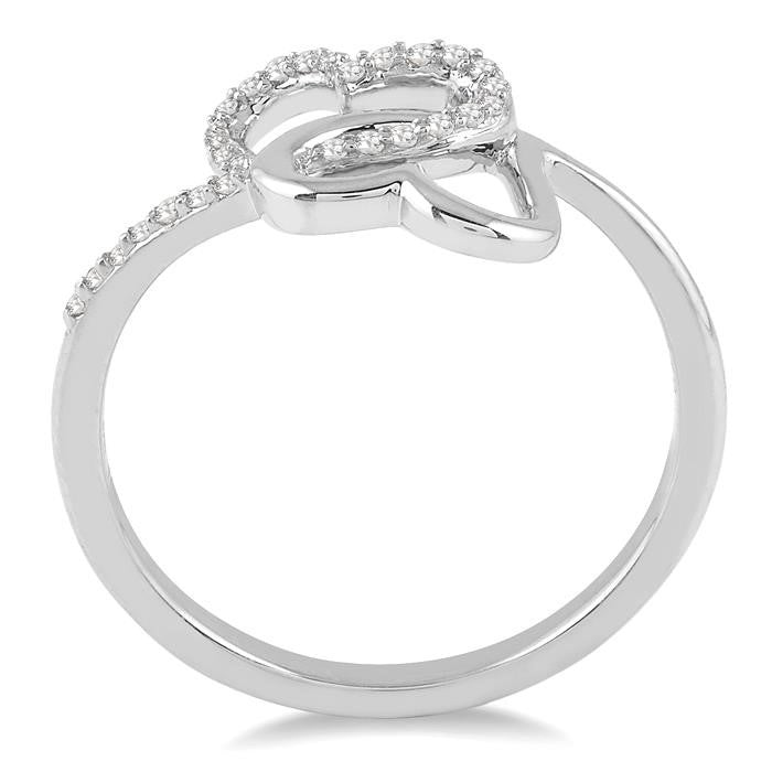 1/10 Ctw Round Cut Diamond Twins Heart Shape Ring in 14K White Gold