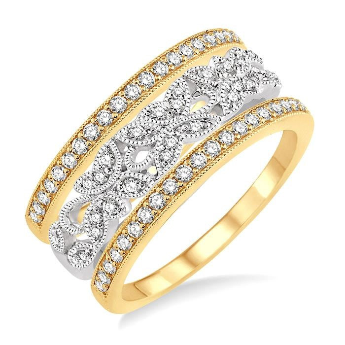 1/2 Ctw Round Cut Diamond Triple Band Set in 14K White and Yellow Gold
