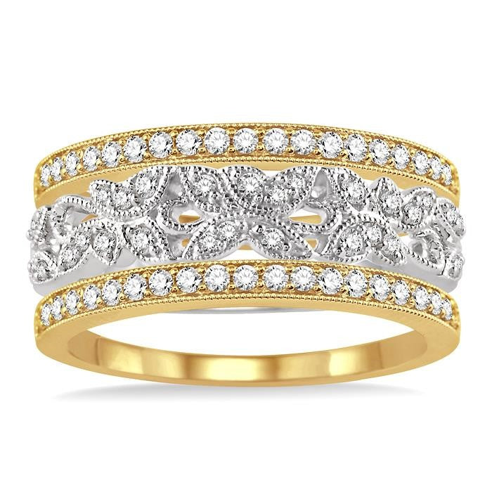 1/2 Ctw Round Cut Diamond Triple Band Set in 14K White and Yellow Gold