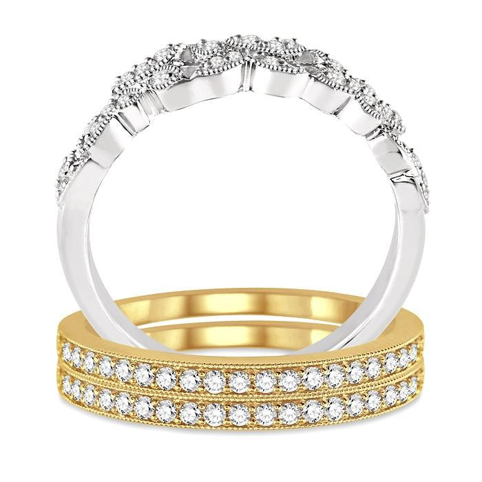 1/2 Ctw Round Cut Diamond Triple Band Set in 14K White and Yellow Gold