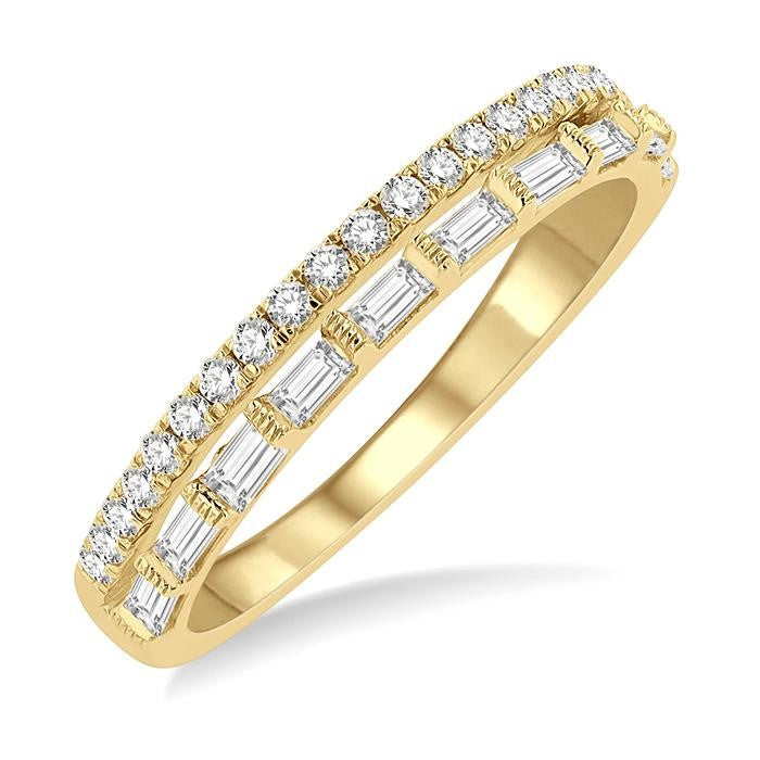 1/2 Ctw Parallel Row Baguette and Round Cut Diamond Stackable Fashion Band in 14K Yellow Gold