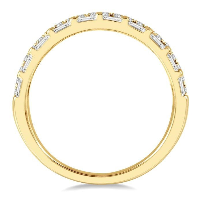 1/2 Ctw Parallel Row Baguette and Round Cut Diamond Stackable Fashion Band in 14K Yellow Gold