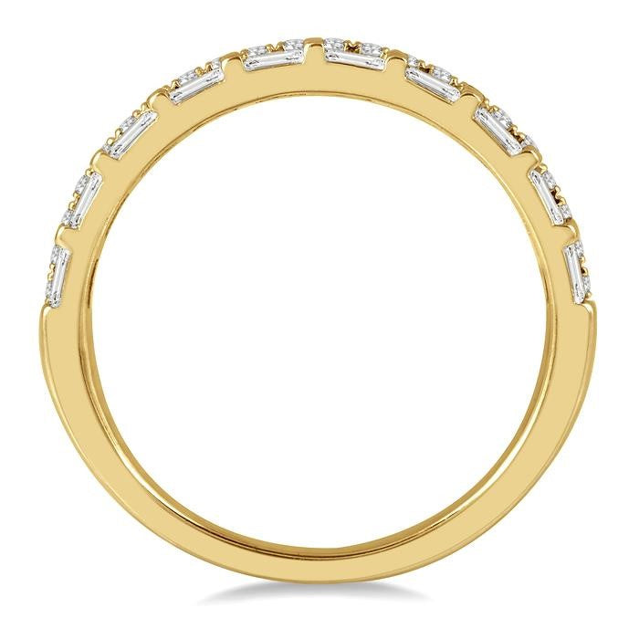 1/2 Ctw Parallel Row Baguette and Round Cut Diamond Stackable Fashion Band in 14K Yellow Gold