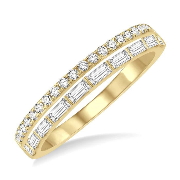 1/2 Ctw Parallel Row Baguette and Round Cut Diamond Stackable Fashion Band in 14K Yellow Gold