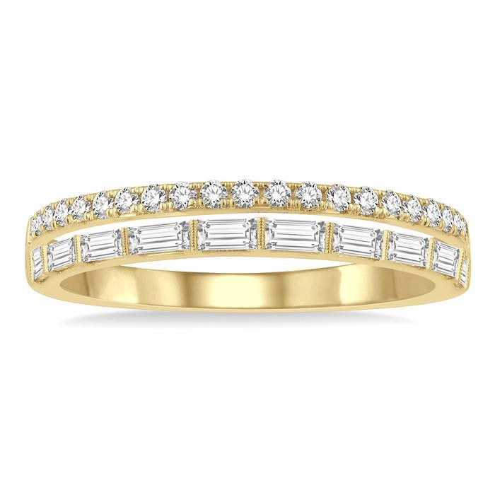 1/2 Ctw Parallel Row Baguette and Round Cut Diamond Stackable Fashion Band in 14K Yellow Gold