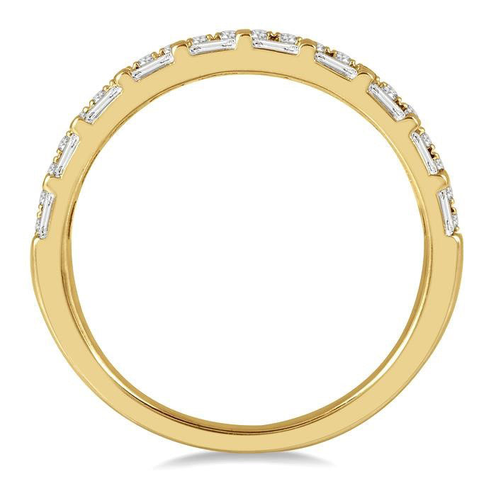 1/2 Ctw Parallel Row Baguette and Round Cut Diamond Stackable Fashion Band in 14K Yellow Gold