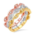 1/6 Ctw Marquise Shape Round Cut Diamond Triple Band Set in 14K Tri Color Gold