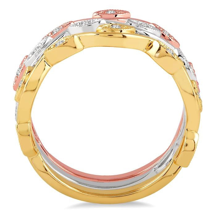 1/6 Ctw Marquise Shape Round Cut Diamond Triple Band Set in 14K Tri Color Gold