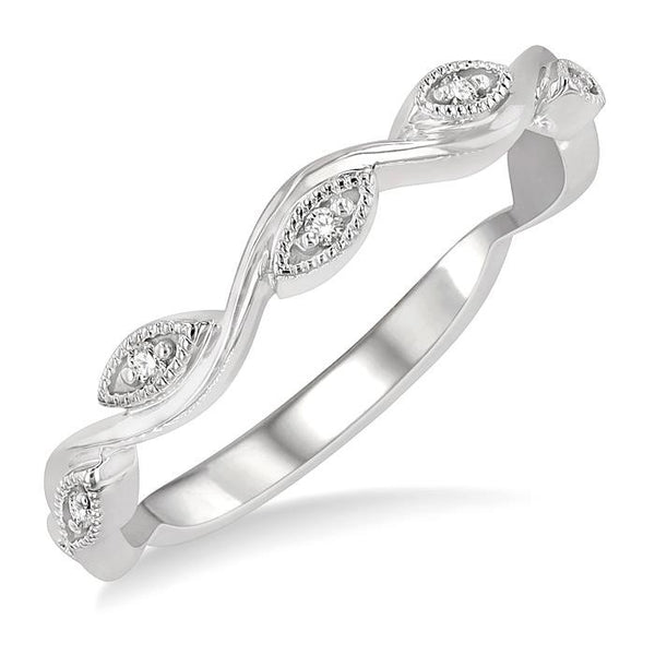 1/20 Ctw Marquise Shape Round Cut Diamond Stackable Band in 14K White Gold