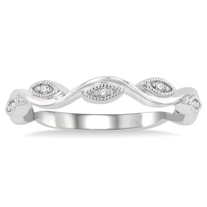 1/20 Ctw Marquise Shape Round Cut Diamond Stackable Band in 14K White Gold