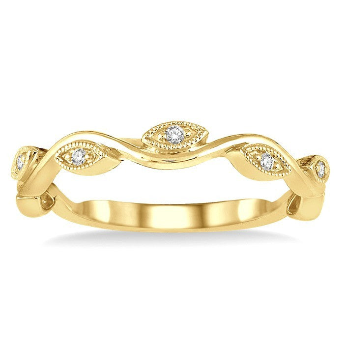 1/20 Ctw Marquise Shape Round Cut Diamond Stackable Band in 14K Yellow Gold