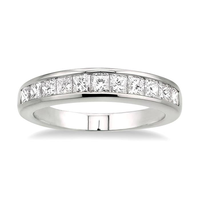 1 Ctw Princess Cut Diamond Wedding Band in 14K White Gold