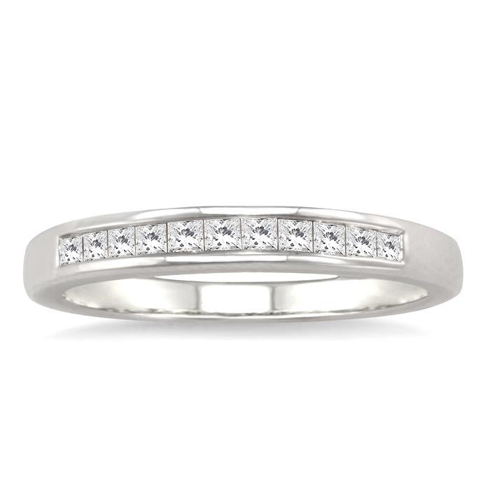 1/4 Ctw Princess Cut Diamond Wedding Band in 14K White Gold