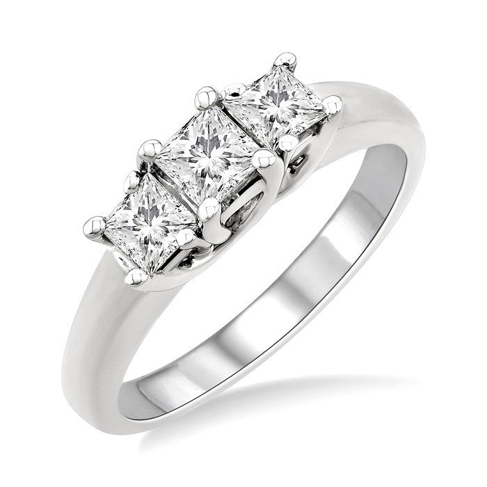 3/4 Ctw Three Stone Princess Cut Diamond Ring in 14K White Gold