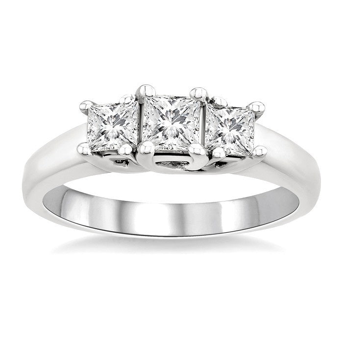 3/4 Ctw Three Stone Princess Cut Diamond Ring in 14K White Gold
