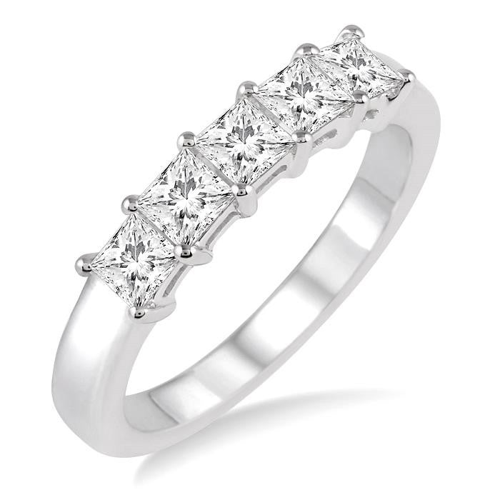 1 Ctw Princess Cut Diamond Wedding Band in 14K White Gold