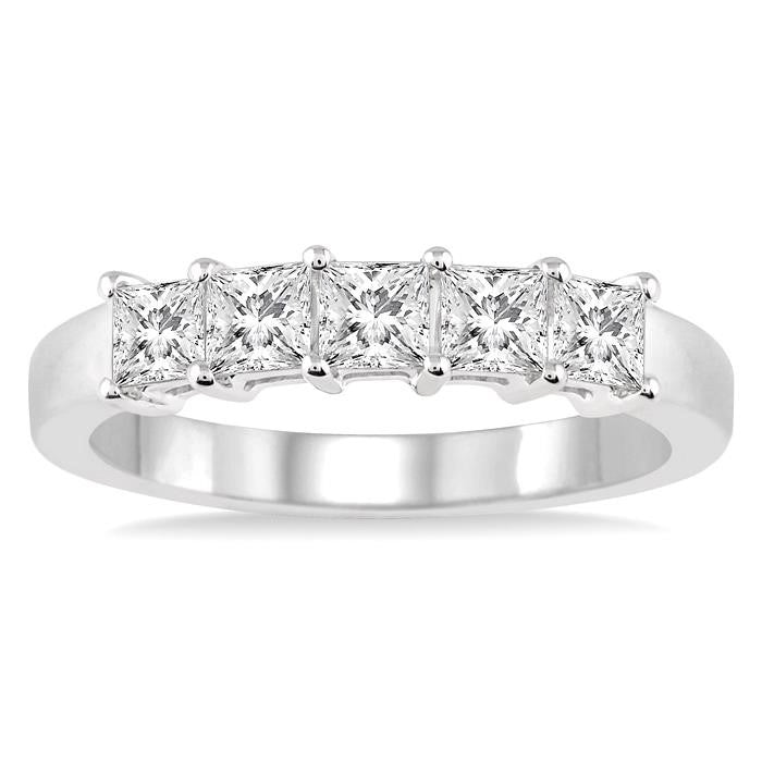 1 Ctw Princess Cut Diamond Wedding Band in 14K White Gold