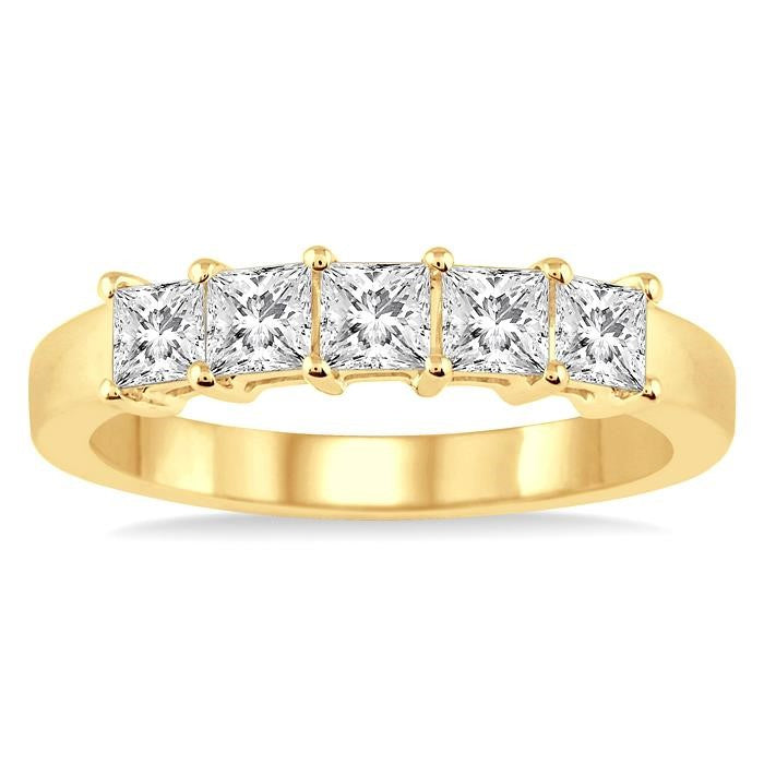 1 Ctw Princess Cut Diamond Wedding Band in 14K Yellow Gold