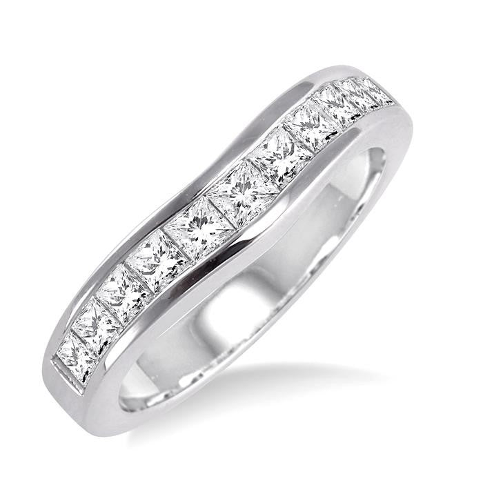 1 Ctw Princess Cut Diamond Matching Wedding Band in 14K White Gold