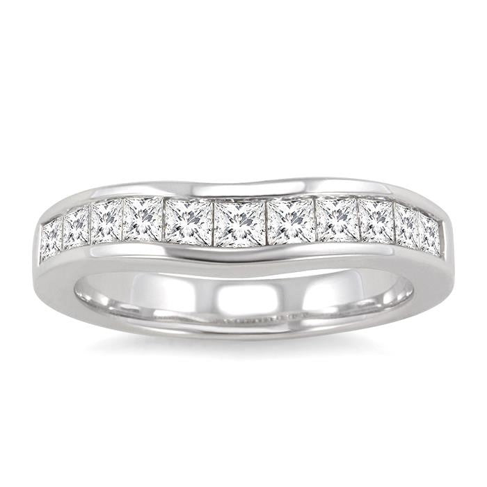 1 Ctw Princess Cut Diamond Matching Wedding Band in 14K White Gold