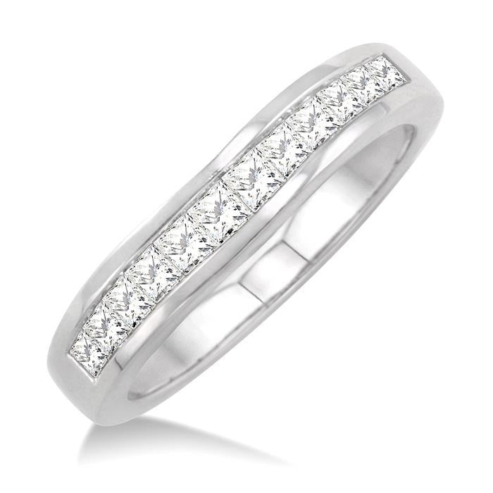 Channel Set Curved Diamond Wedding Band